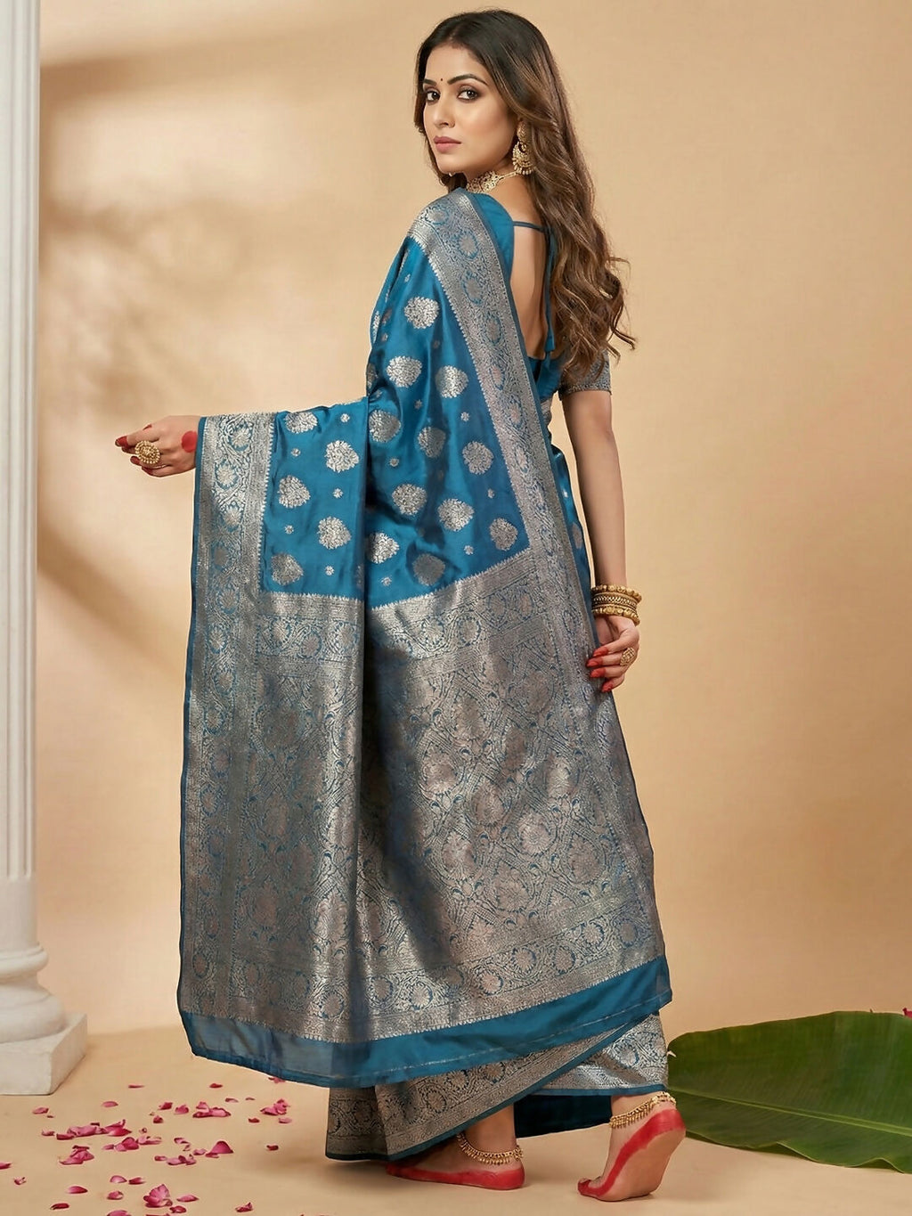 Shree Shyam Fashion Teal Blue Silk Blend Saree