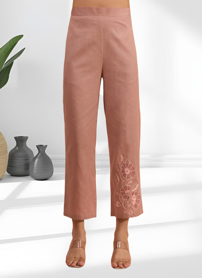 Joban Fashion Powder Pink Cotton, Linen Embroidered Readymade Cord Set