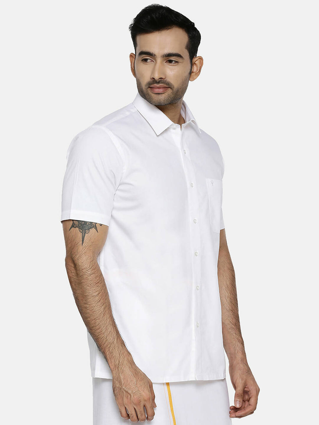 Ramraj Cotton Linen Mens Half Sleeve White Shirt Plus Size - Cotton Linen