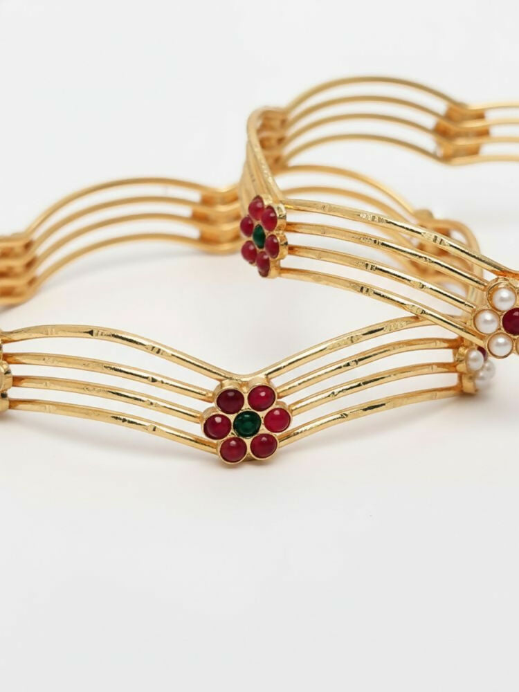 NVR Women Set of 2 Gold Plated Artificial Stone Bangle