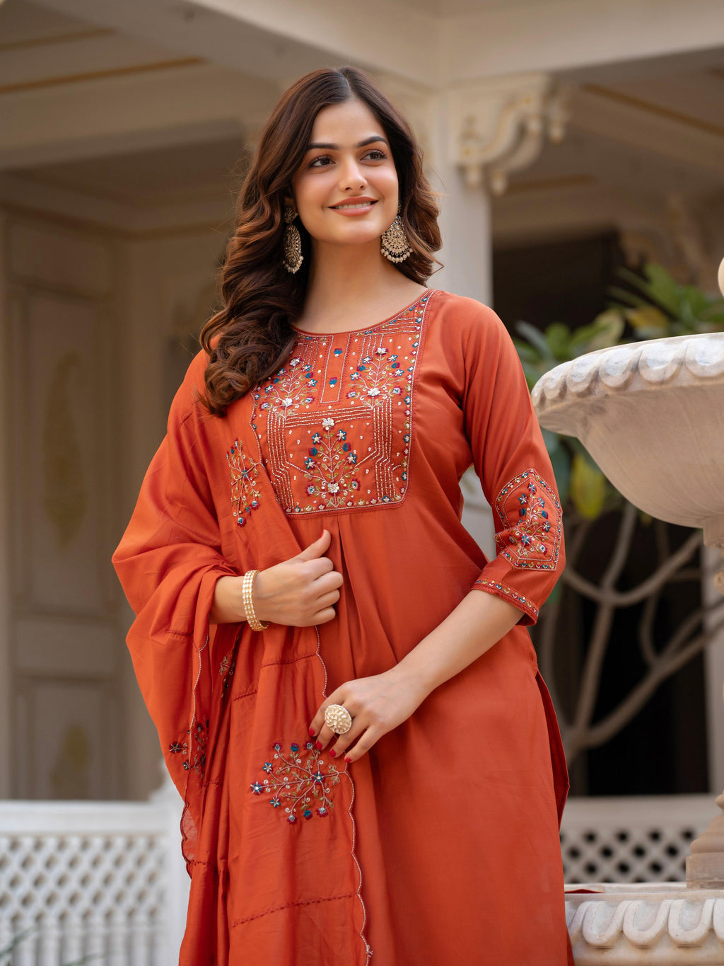 Pramukh Fab Orange Color Viscose Mango Silk Kurta Set