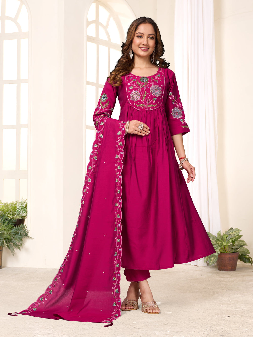 Pramukh Fab Rani Pink Color Viscose Roman Silk Kurta Set