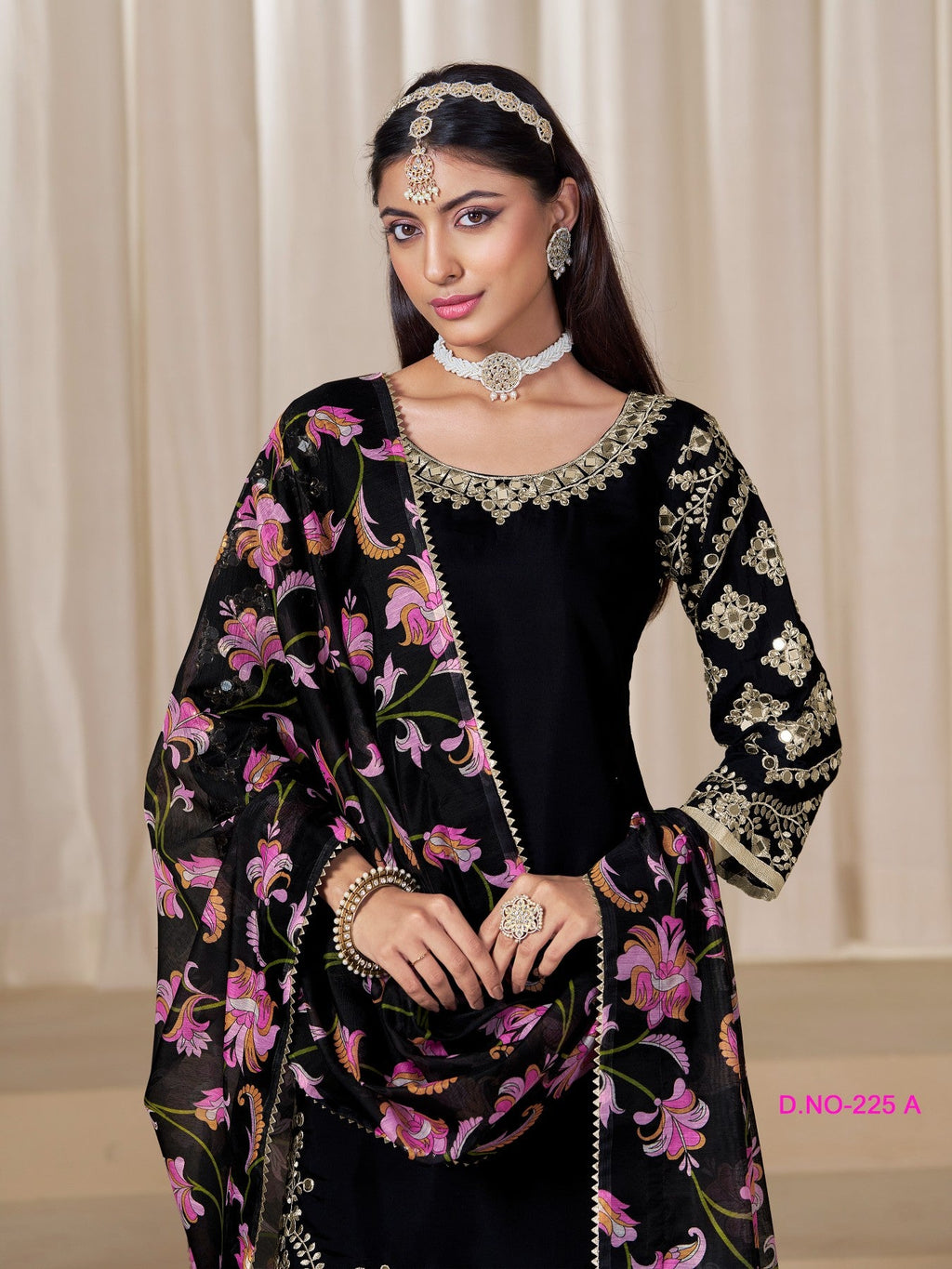 Anaita Black Premium Embroidered Roman Silk Salwar Suit