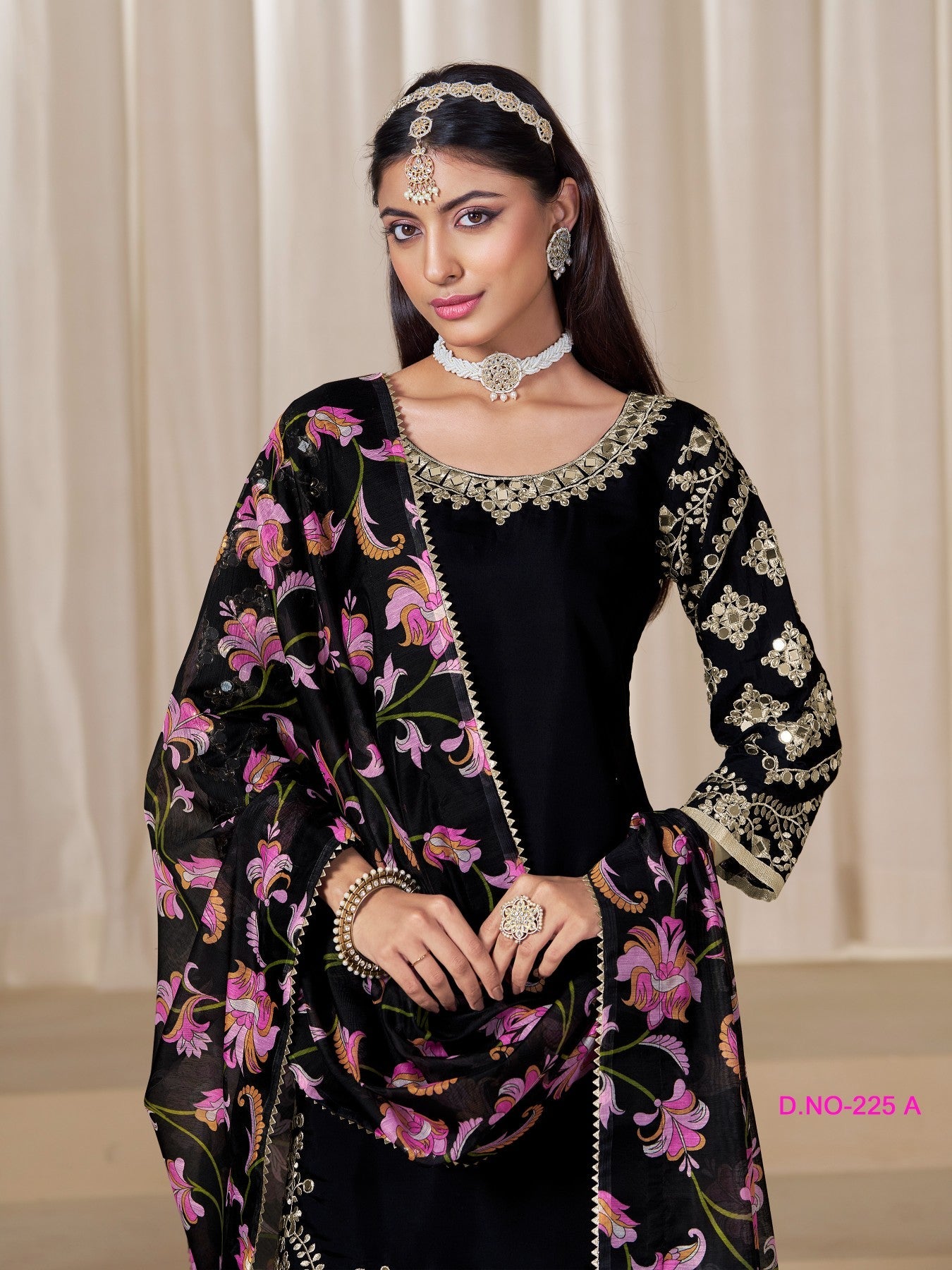 Anaita Black Premium Embroidered Roman Silk Salwar Suit