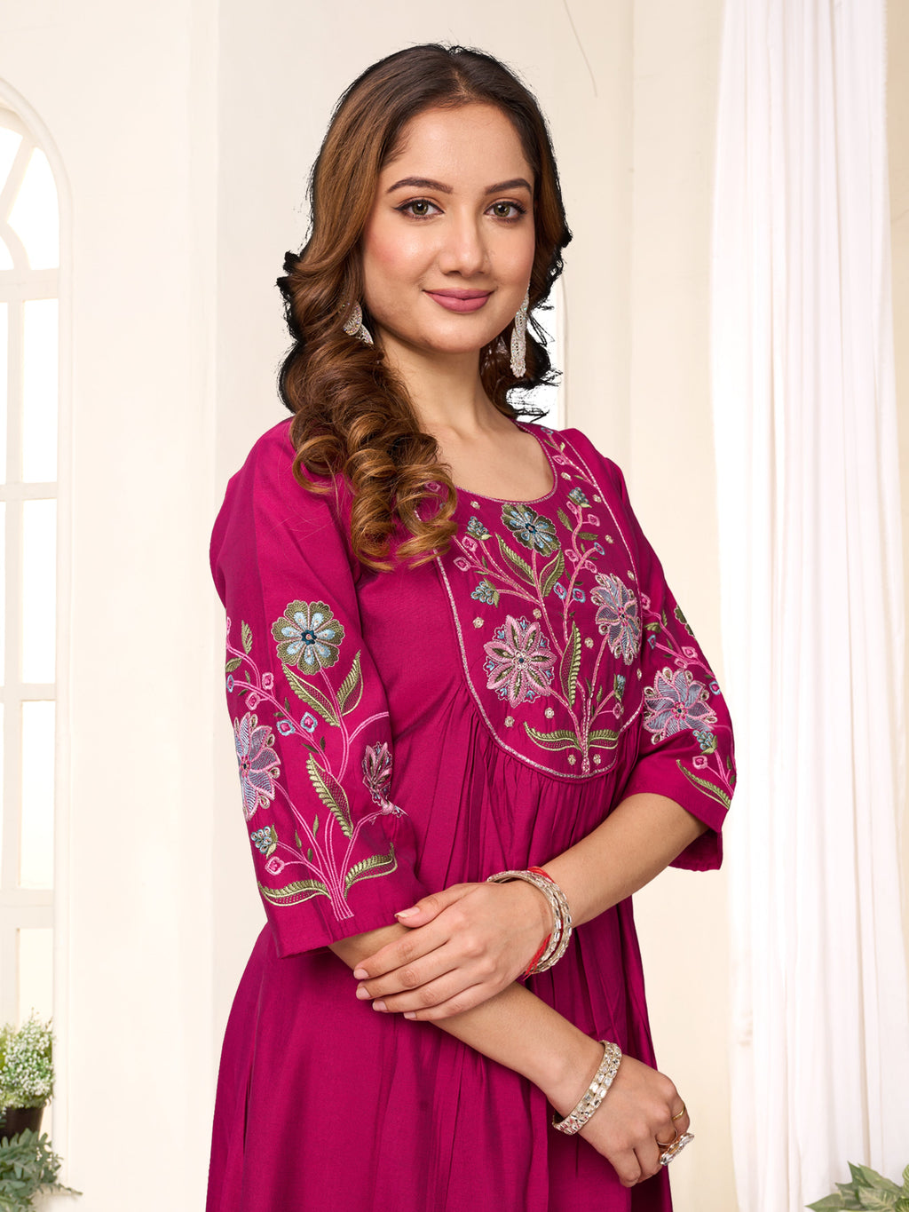 Pramukh Fab Rani Pink Color Viscose Roman Silk Kurta Set
