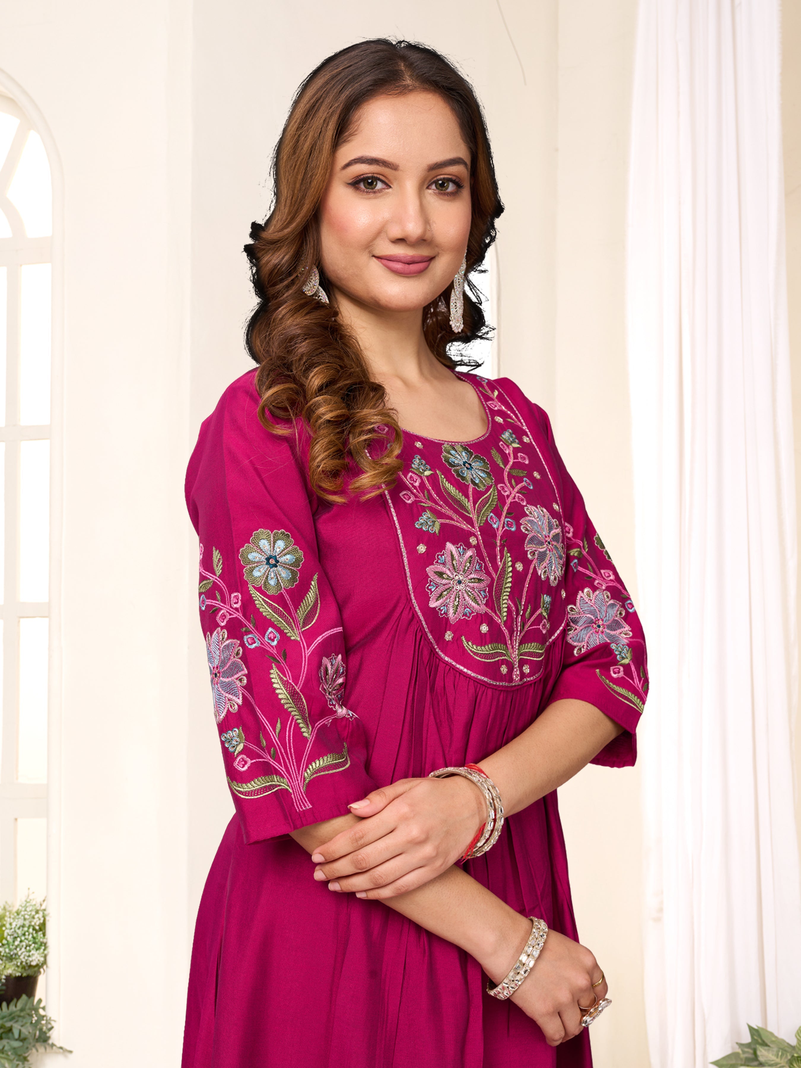 Pramukh Fab Rani Pink Color Viscose Roman Silk Kurta Set
