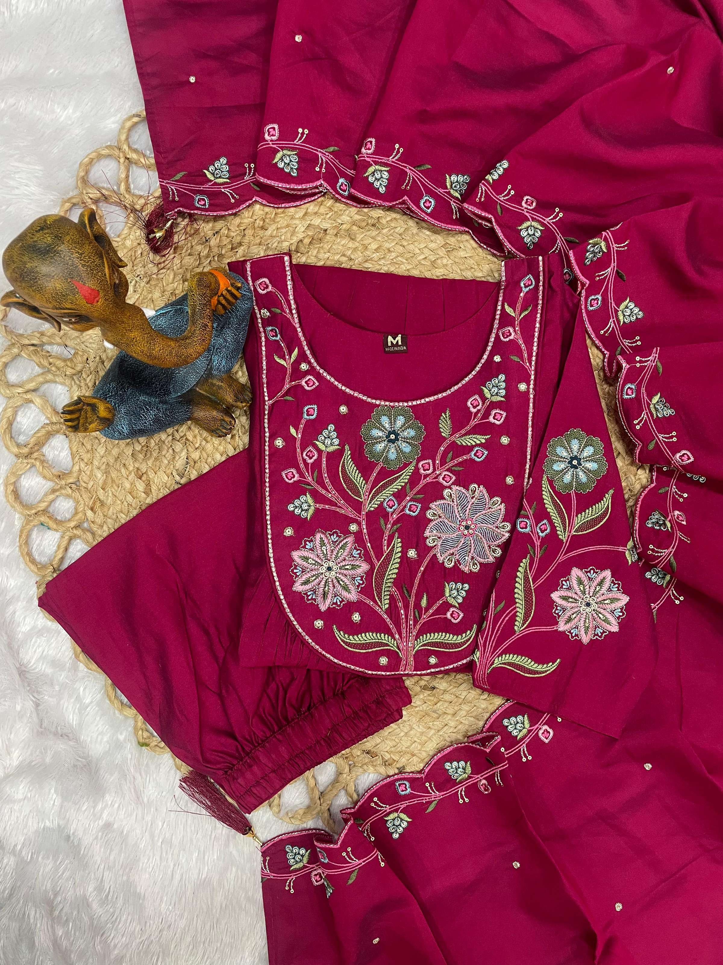Pramukh Fab Rani Pink Color Viscose Roman Silk Kurta Set