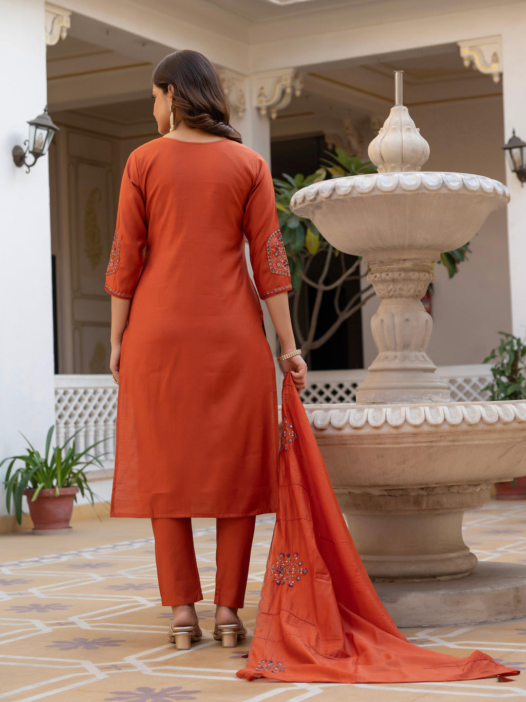 Pramukh Fab Orange Color Viscose Mango Silk Kurta Set