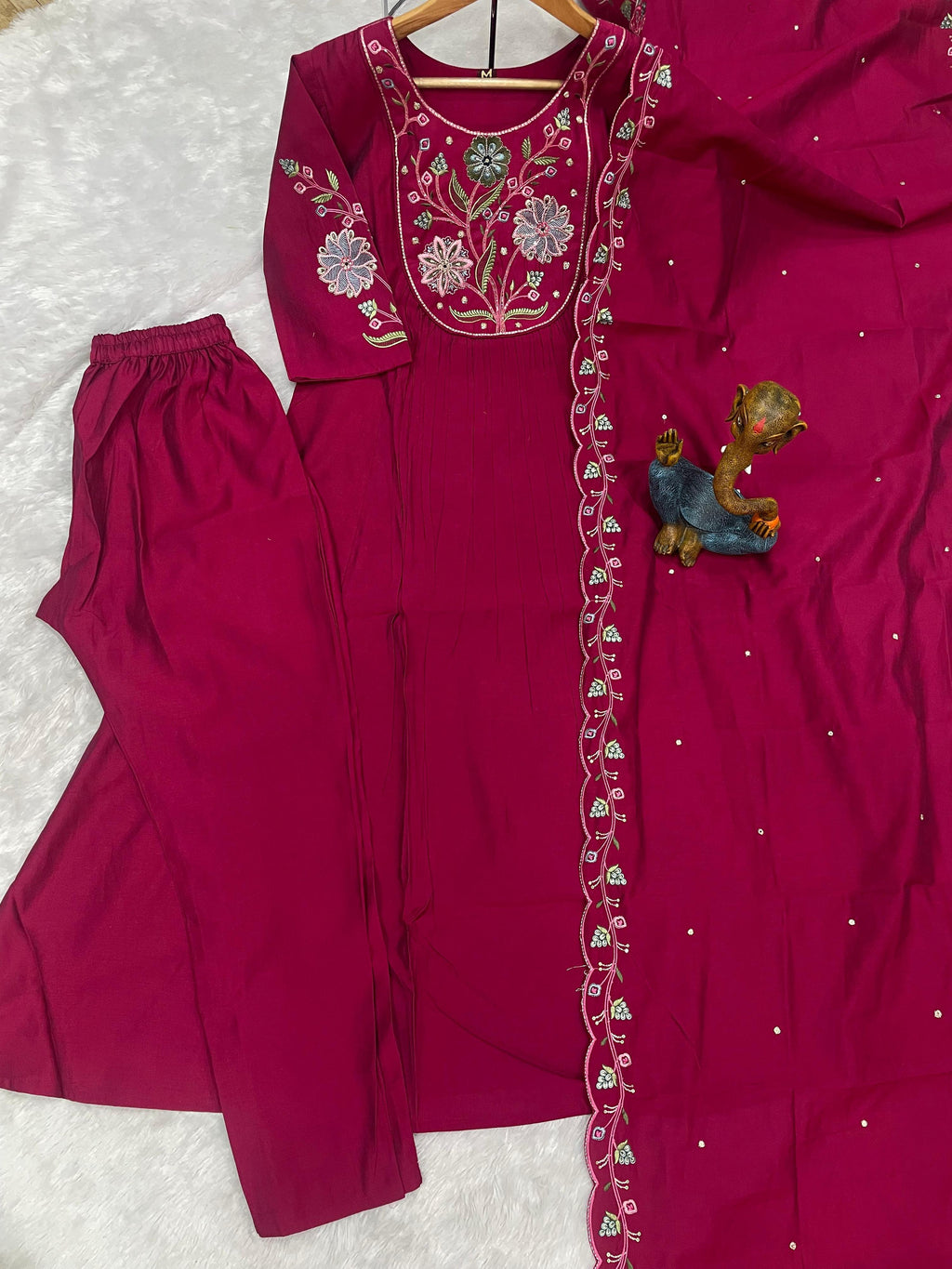Pramukh Fab Rani Pink Color Viscose Roman Silk Kurta Set