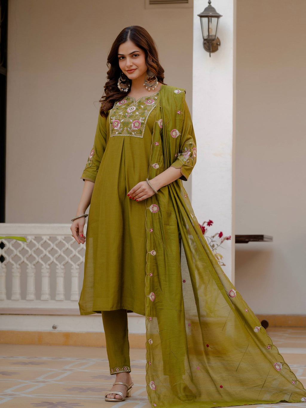Pramukh Fab Mehendi Green Color Viscose Mango Silk Kurta Set