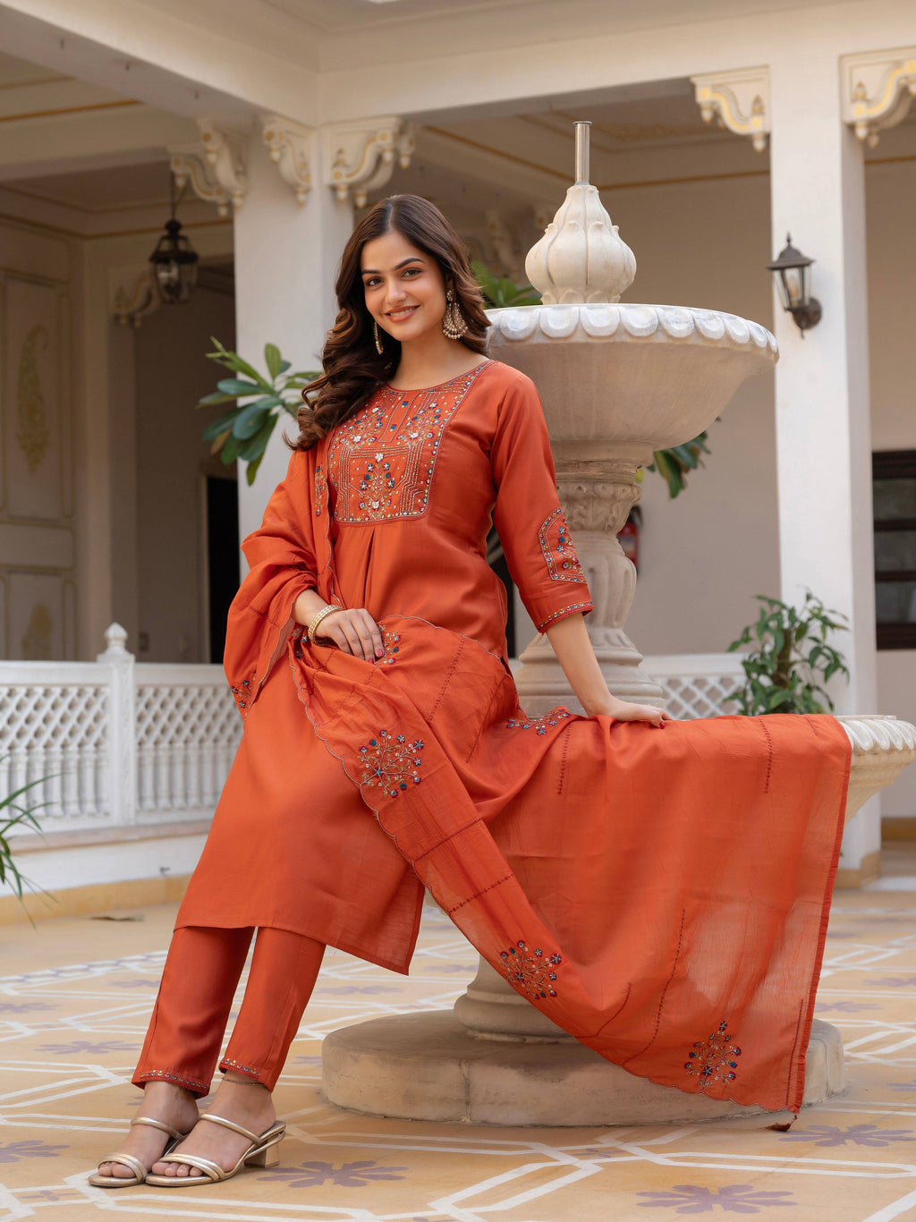 Pramukh Fab Orange Color Viscose Mango Silk Kurta Set