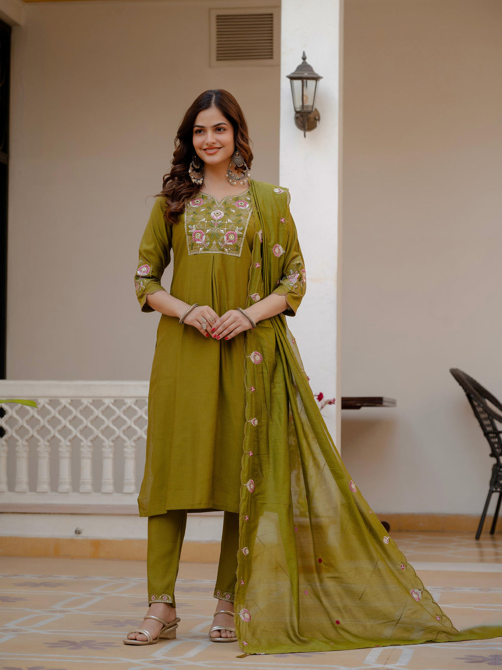 Pramukh Fab Mehendi Green Color Viscose Mango Silk Kurta Set