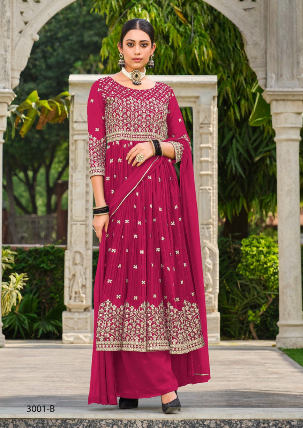 Anaita Red Faux Georgette Plazzo Suit With Embroidery & Sequins Work