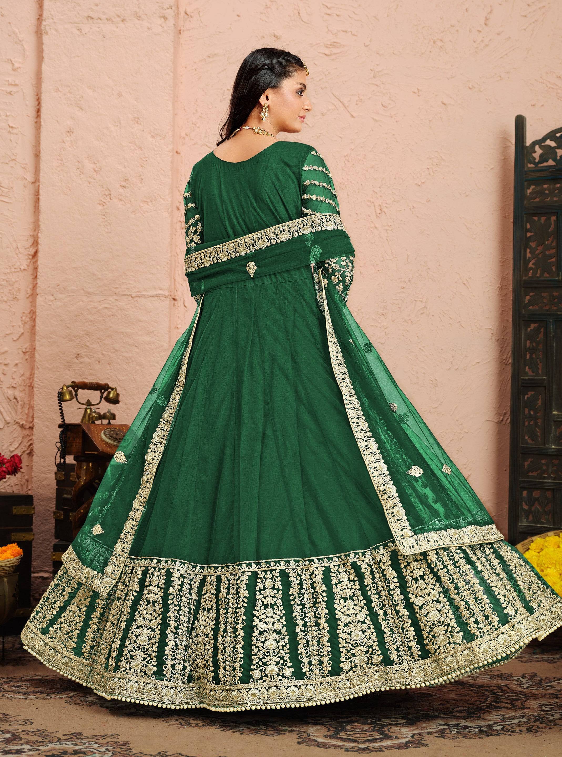 Anaita Green Embroidered Net Anarkali Suit