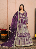 Anaita Purple Embroidered Net Anarkali Suit