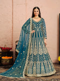 Anaita Teal Embroidered Net Anarkali Suit