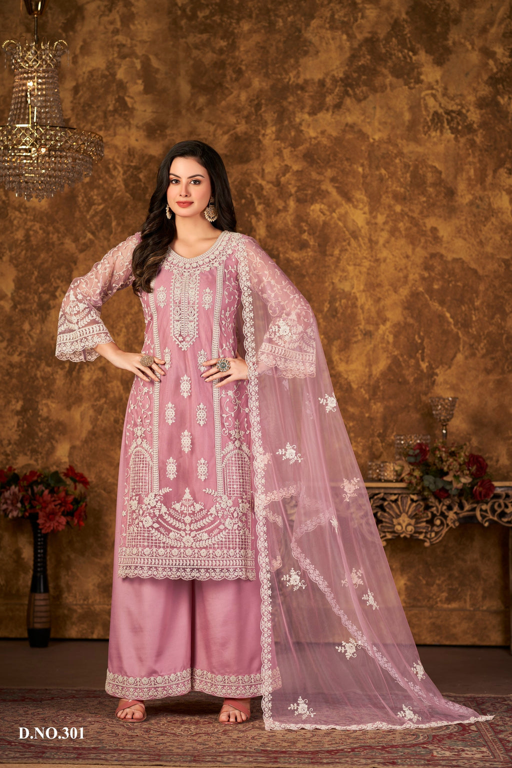 Anaita Pink Embroidered Net Plazzo Suit