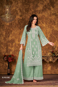 Anaita Light Green Embroidered Net Plazzo Suit