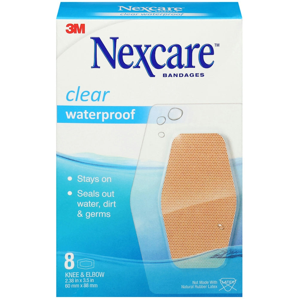 Nexcare Waterproof Bandages, Knee & Elbow Size, 360-Degree Seal, 8 Count