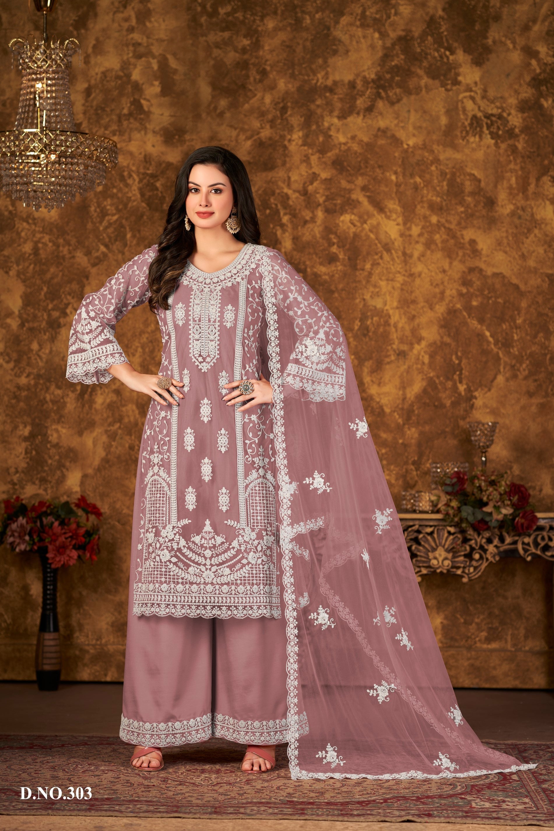 Anaita Purple Embroidered Net Plazzo Suit