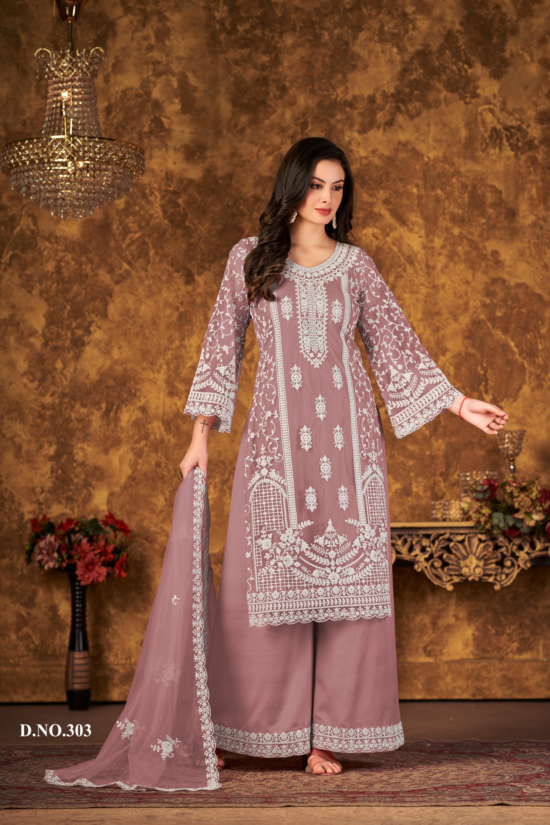Anaita Purple Embroidered Net Plazzo Suit