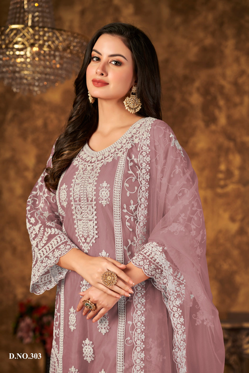 Anaita Purple Embroidered Net Plazzo Suit