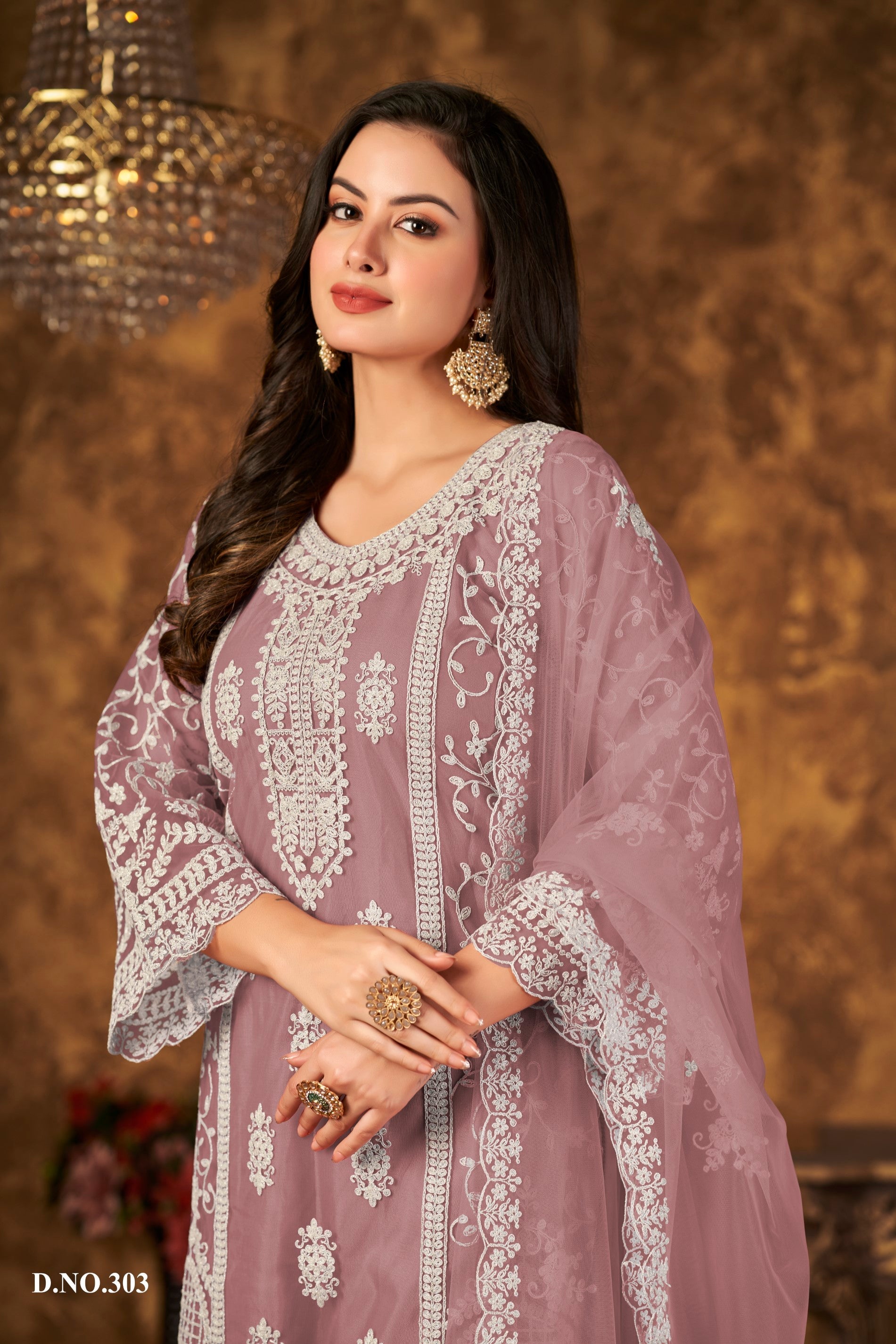Anaita Purple Embroidered Net Plazzo Suit