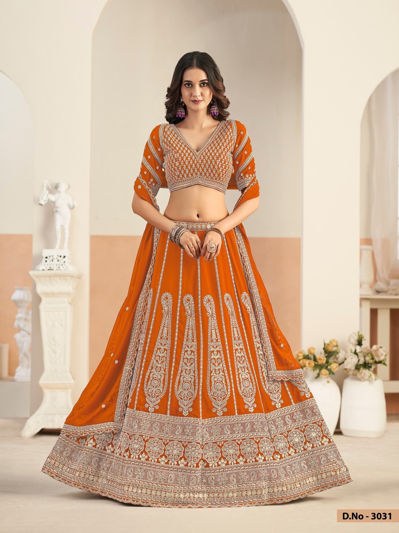 Anaita Orange Faux Georgette Lehenga Choli With Sequence Work