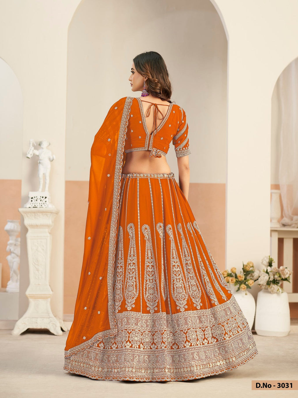 Anaita Orange Faux Georgette Lehenga Choli With Sequence Work