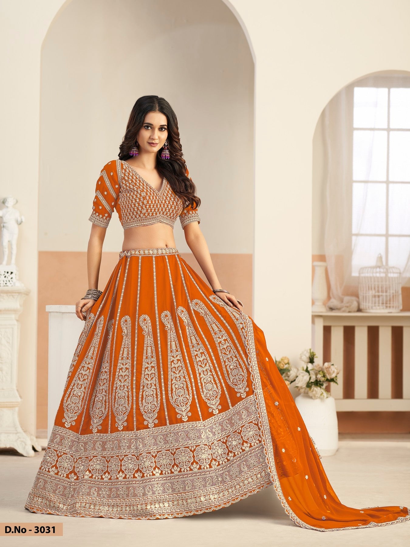 Anaita Orange Faux Georgette Lehenga Choli With Sequence Work