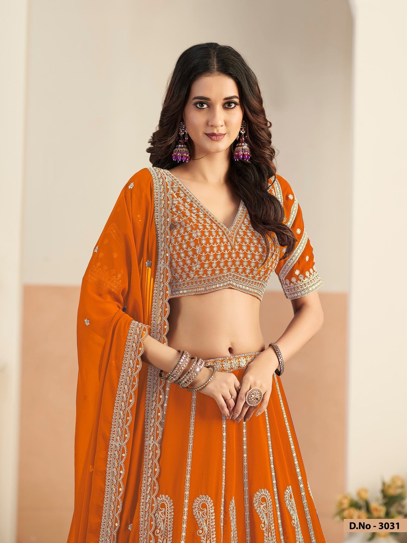 Anaita Orange Faux Georgette Lehenga Choli With Sequence Work