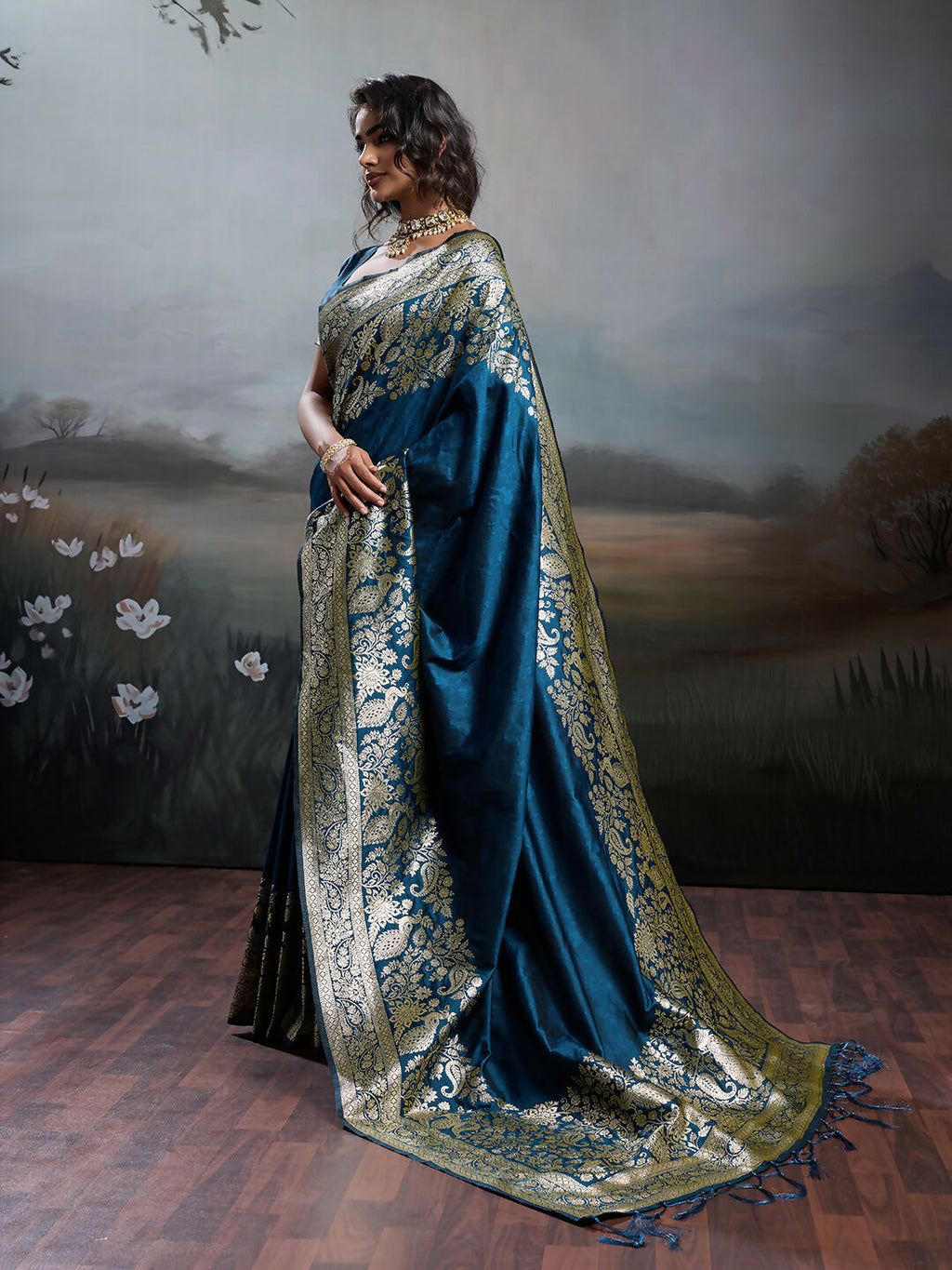 Shree Shyam Fashion Navy Blue Silk Blend Saree