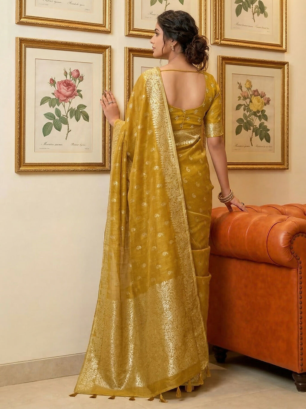 Shree Shyam Fashion Mustard Tissue Silk Saree