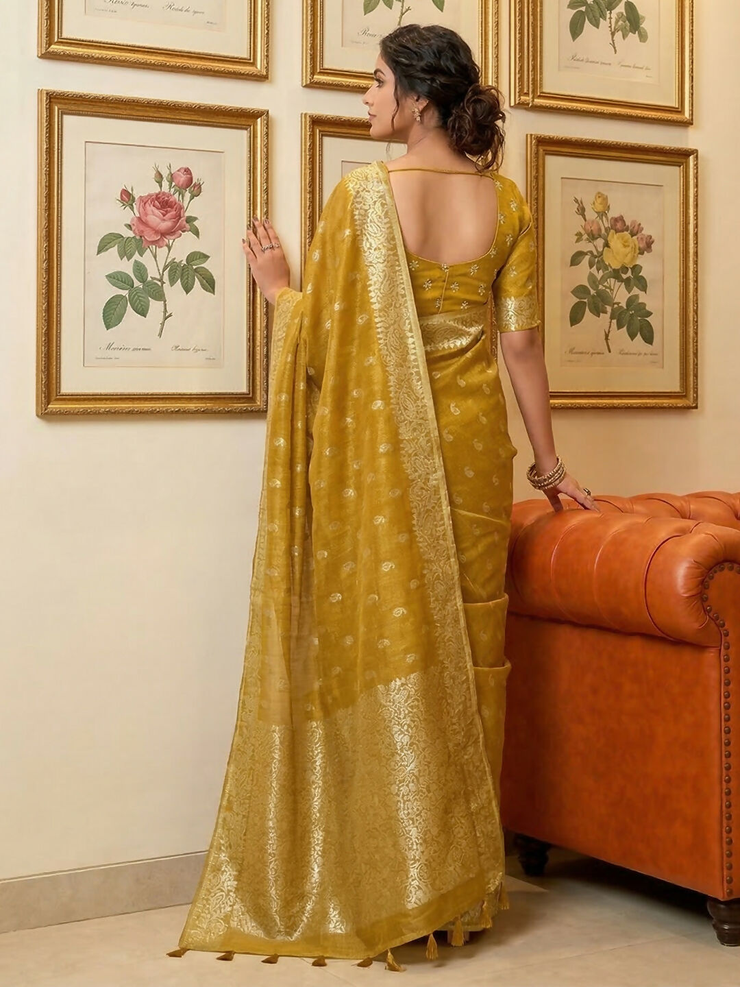 Shree Shyam Fashion Mustard Tissue Silk Saree