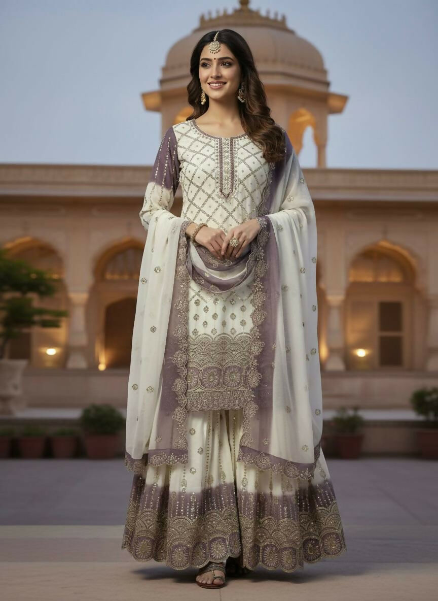 Teeya Creation Multi Color Star Georgette Heavy Embroidery Work Functional Wear Salwar Suit