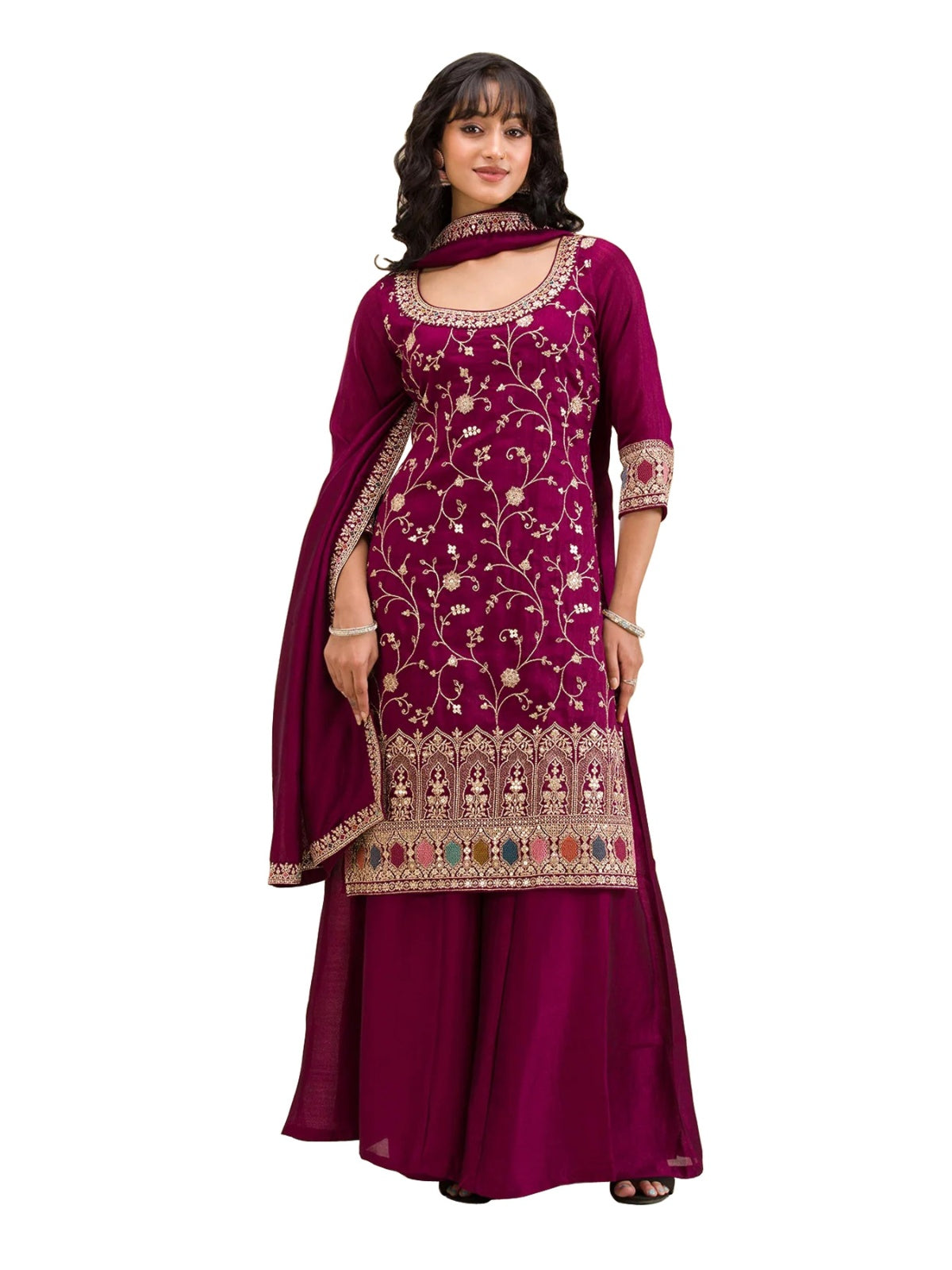 Anaita Maroon Vichitra Suit With Heavy Embroidery Work