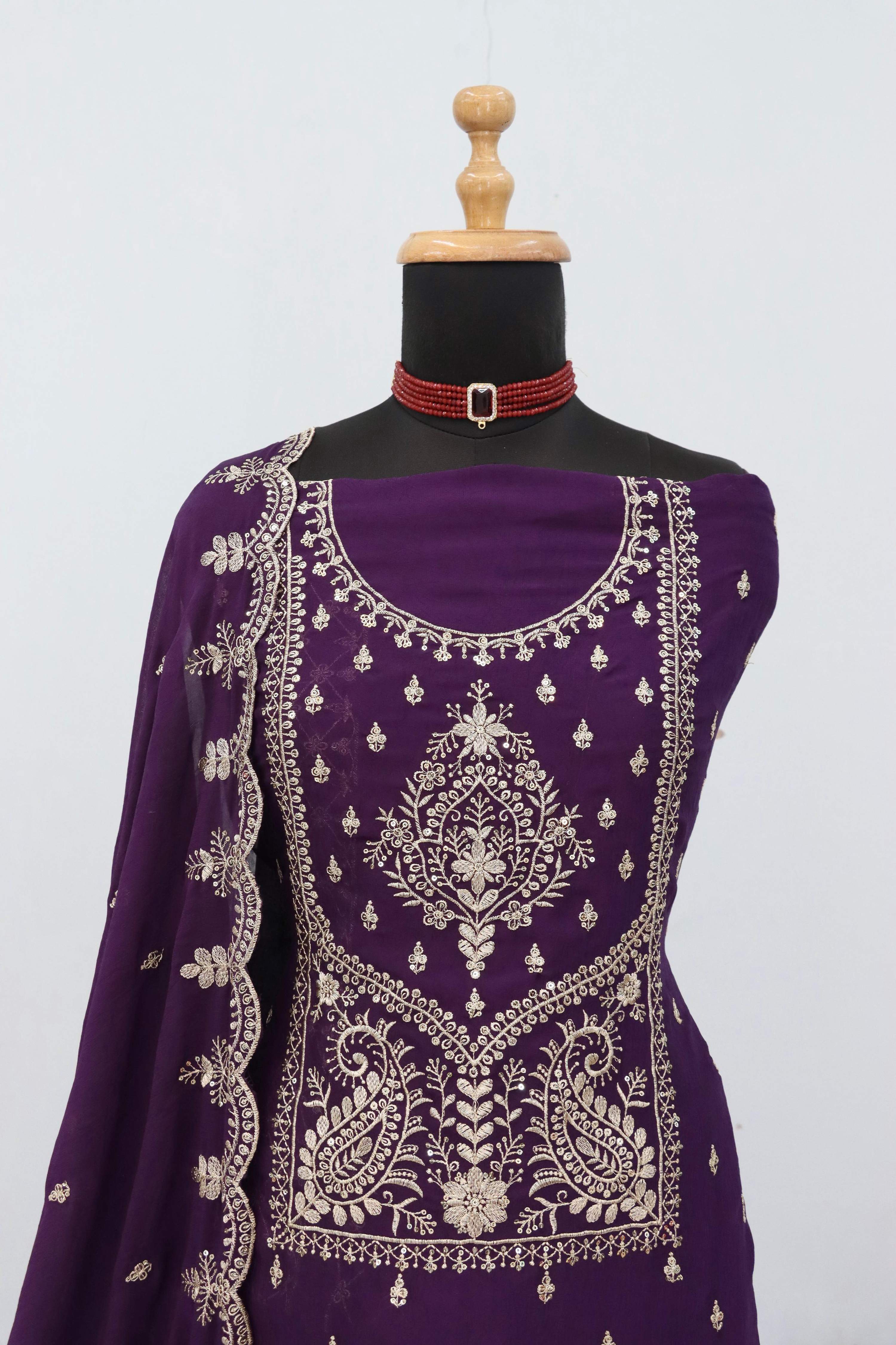 Anaita Purple Vichitra Silk Suit with Embroidery & Sequence Work
