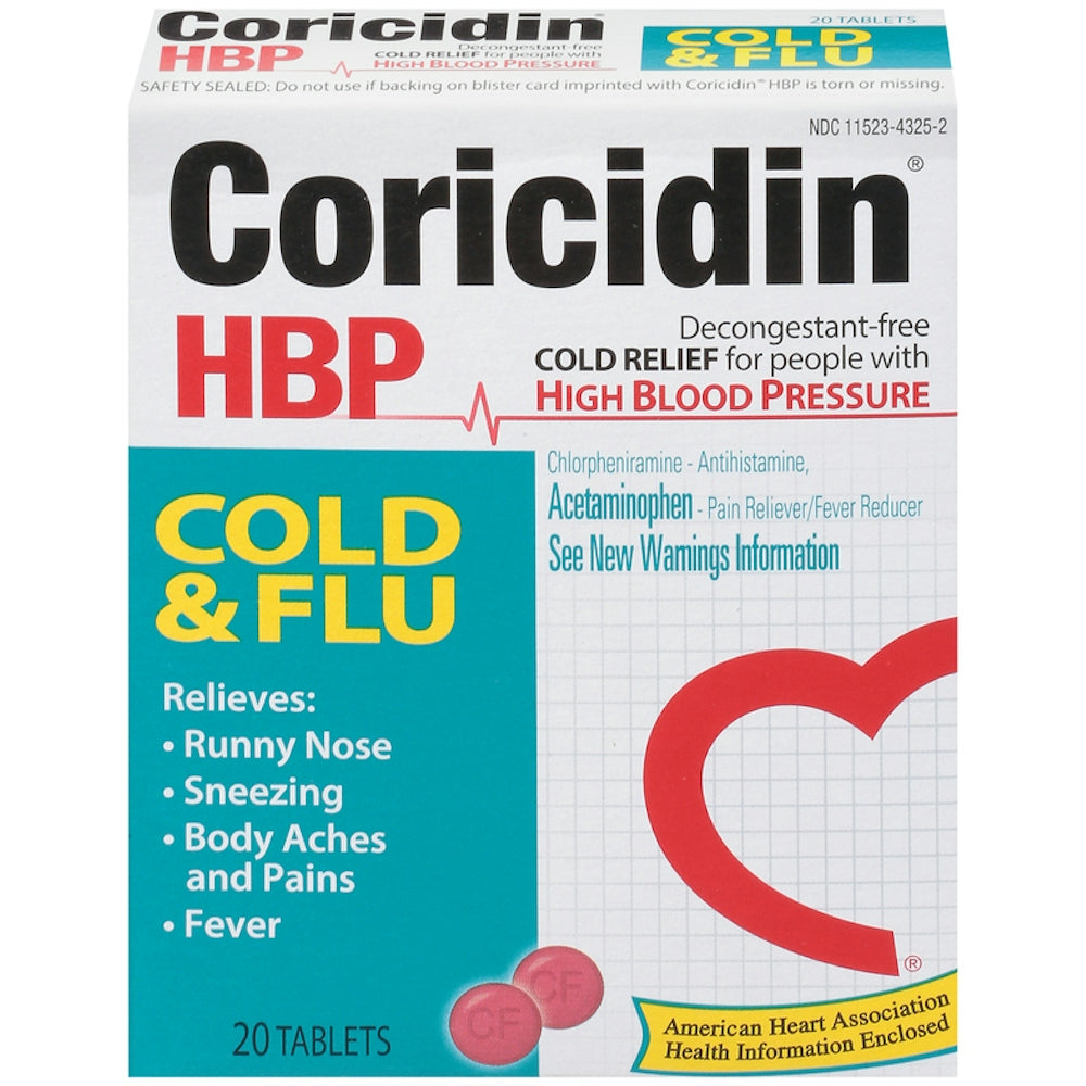 Coricidin High Blood Pressure Cold & Flu Relief Tablets 20 ct