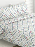haus & kinder Blue & White Ethnic Motifs 186 TC King Bedsheet with 2 Pillow Covers