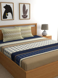 Home Ecstasy Blue & Beige Ethnic Motifs 140 TC King Bedsheet with 2 Pillow Covers