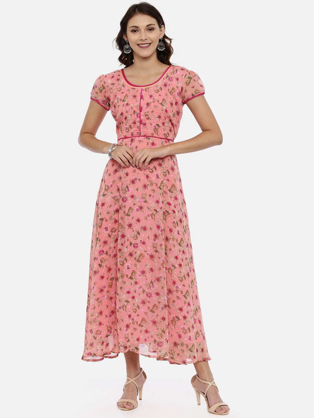 Souchii Women Pink Printed Fit And Flare Beautiful Dress