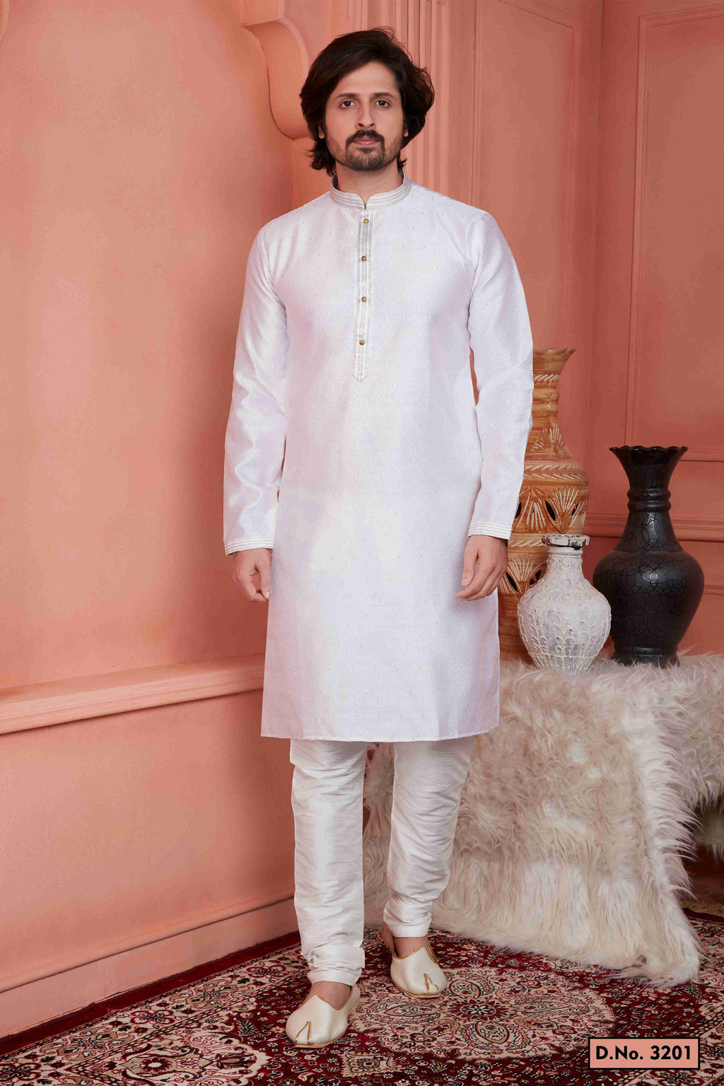 Raivat Ethnic Jacquard Silk Barcode Pintux Work Kurta Pajama In Baby Pink Colour