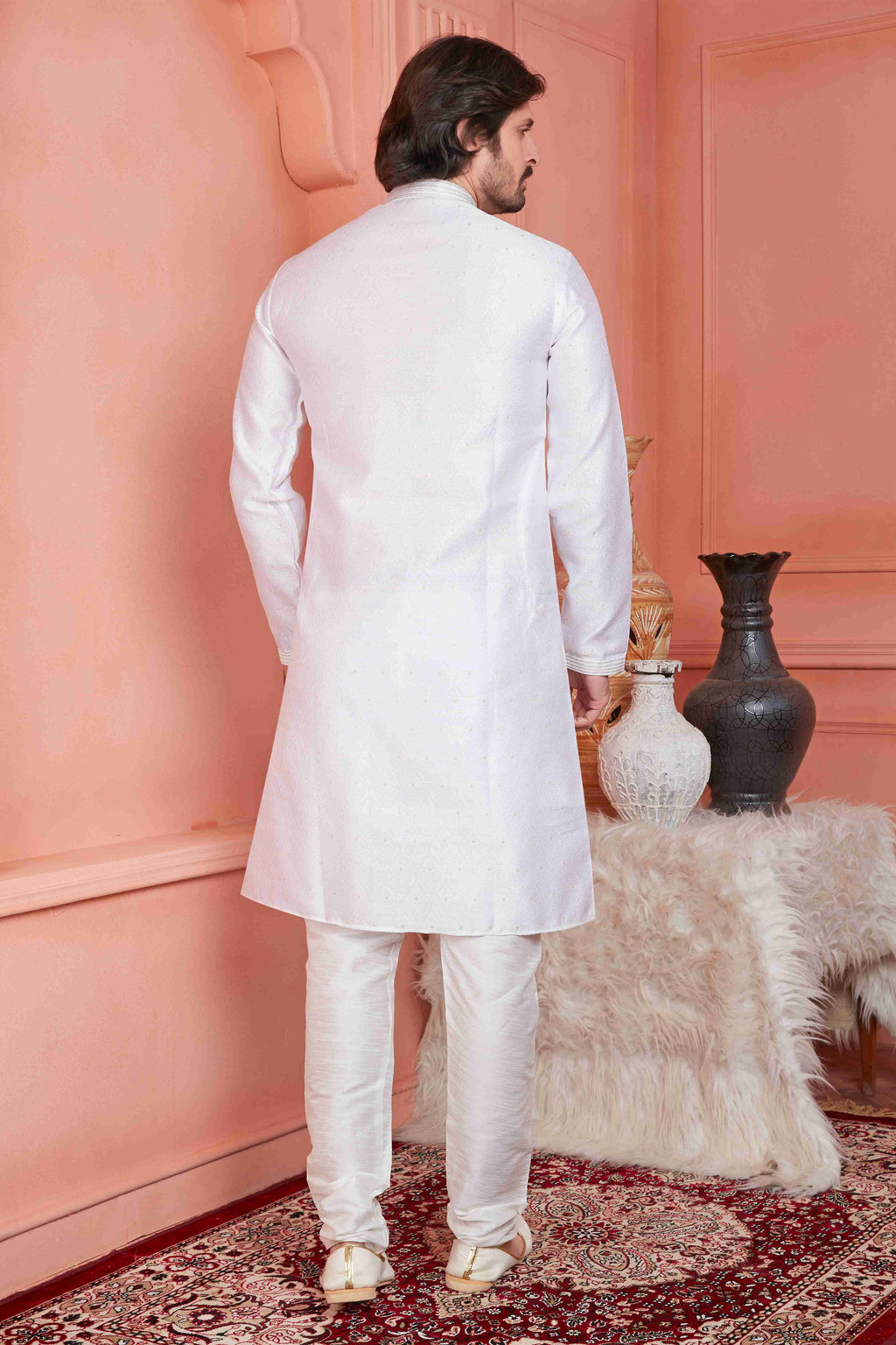 Raivat Ethnic Jacquard Silk Barcode Pintux Work Kurta Pajama In Baby Pink Colour