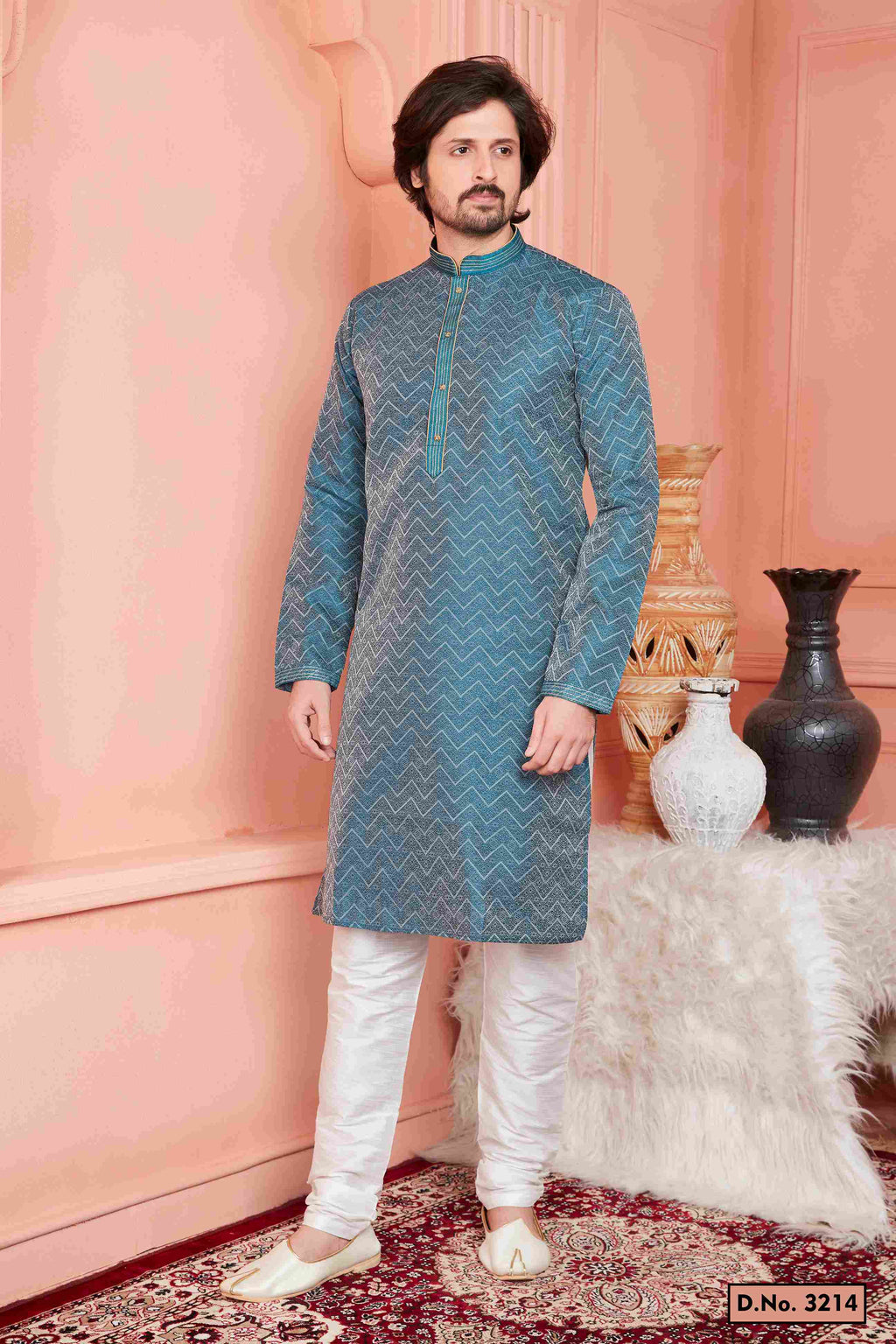 Raivat Ethnic Jacquard Banarasi Silk Pintux Work Kurta Pajama In Teal Blue Colour