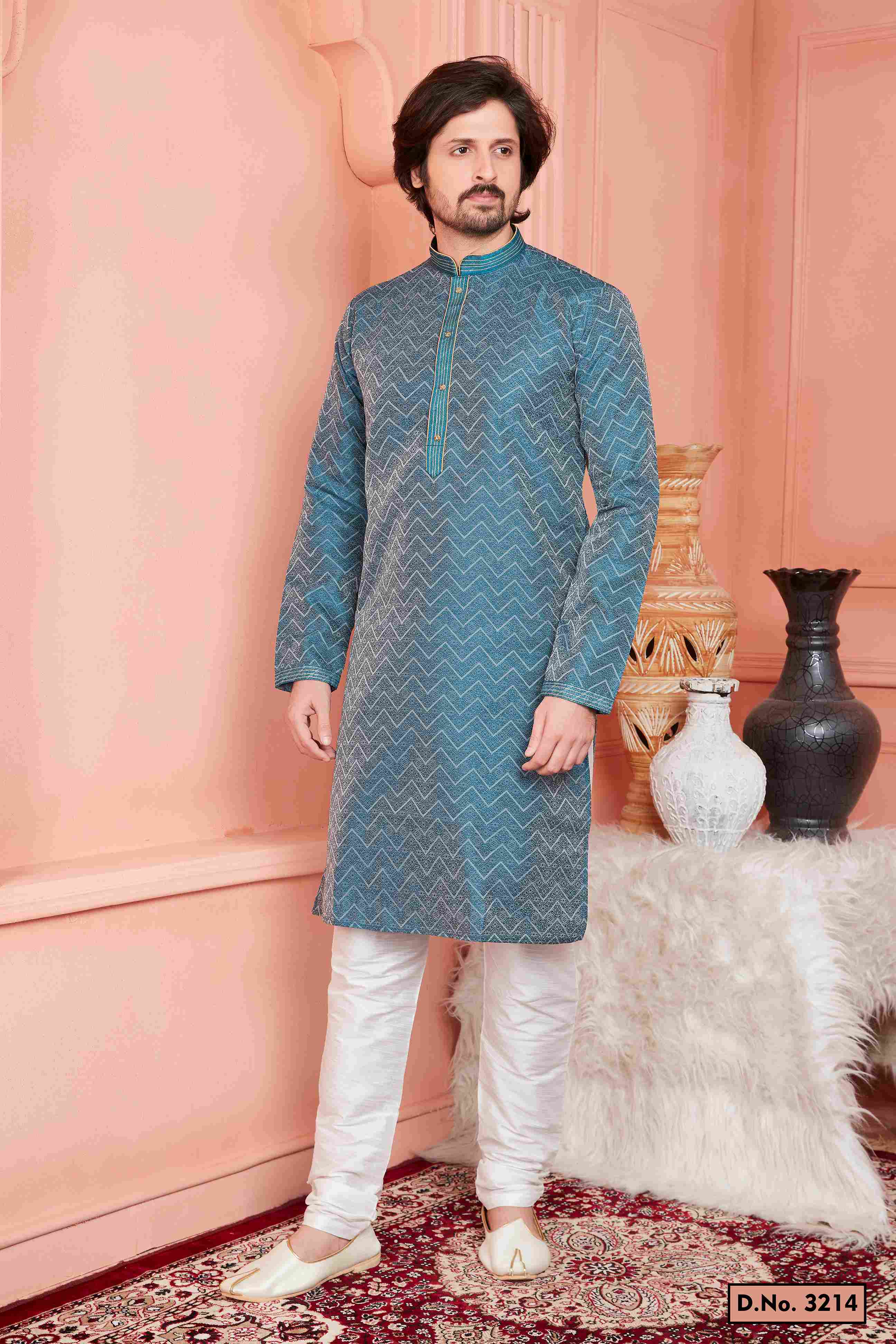 Raivat Ethnic Jacquard Banarasi Silk Pintux Work Kurta Pajama In Teal Blue Colour