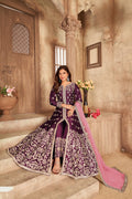 Anaita Purple Embroidered Art Silk Anarkali Suit