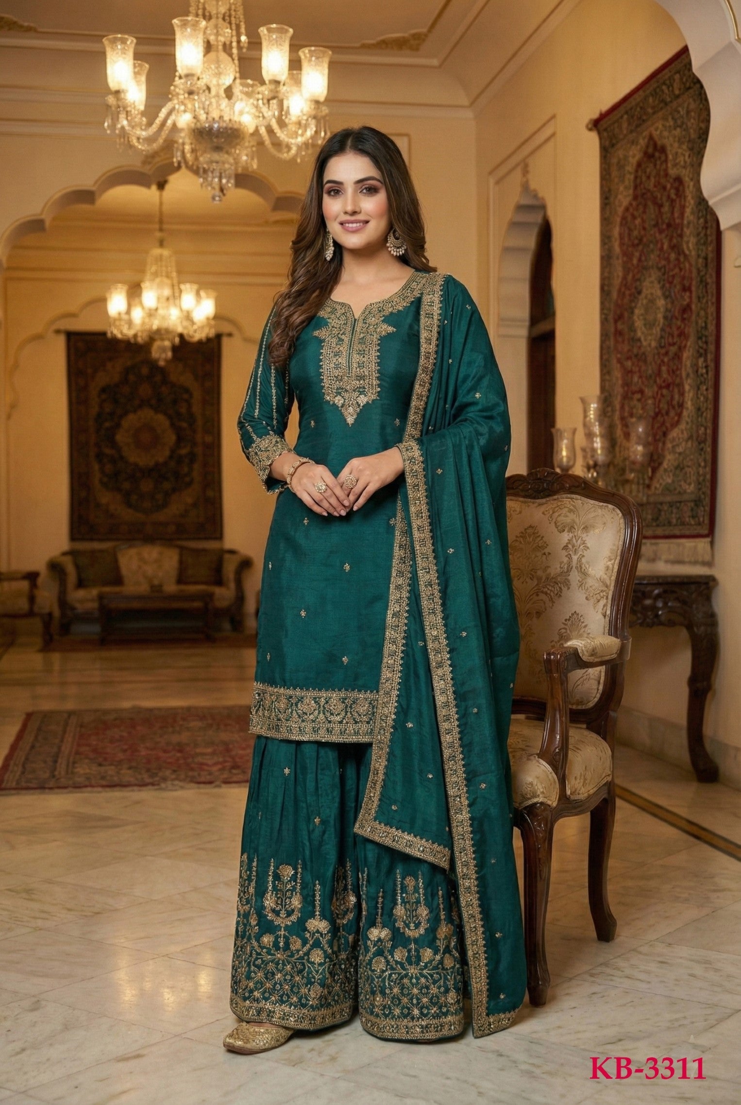 Anaita D Green Chinon Stitched Suit With Embroidery & Sequence Work