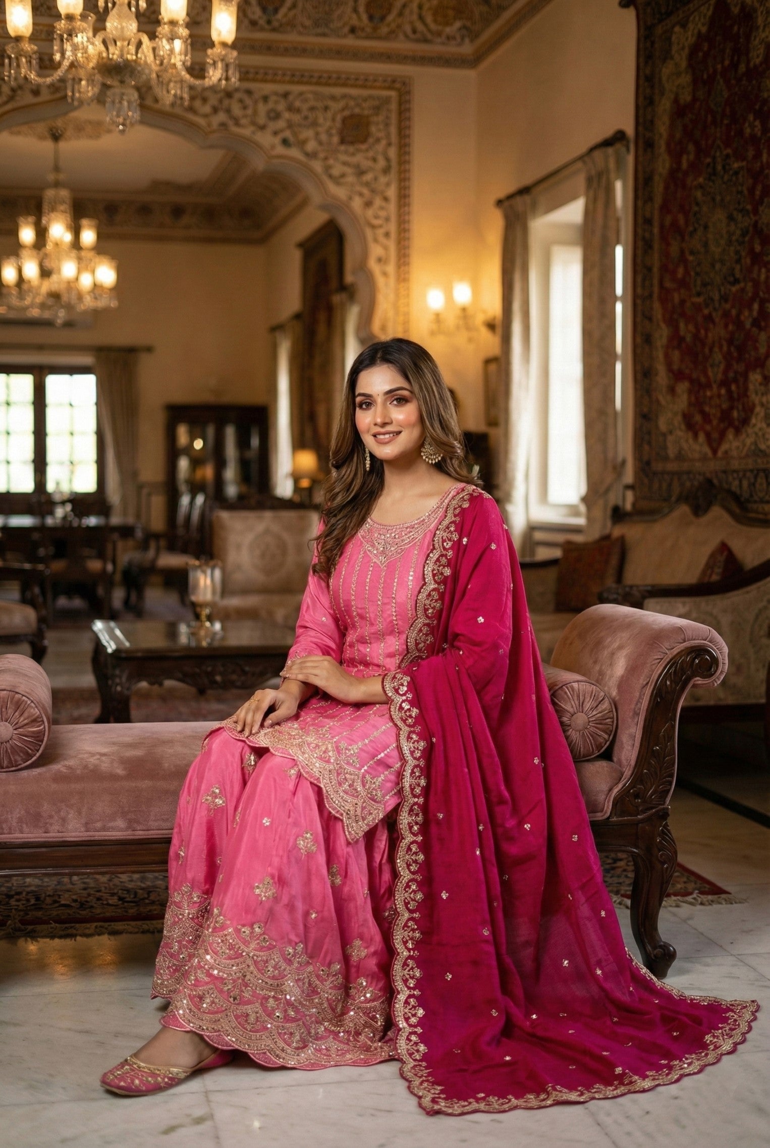 Anaita Pink Chinon Stitched Suit With Embroidery & Sequence Work