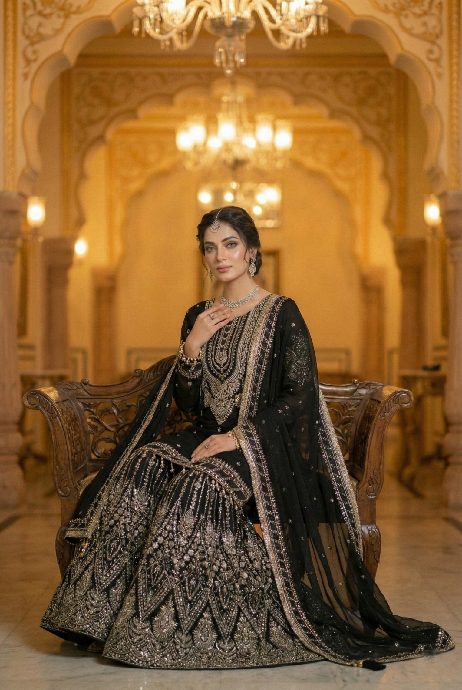 Anaita Black Georgette Stitched Suit With Embroidery & Sequence Work