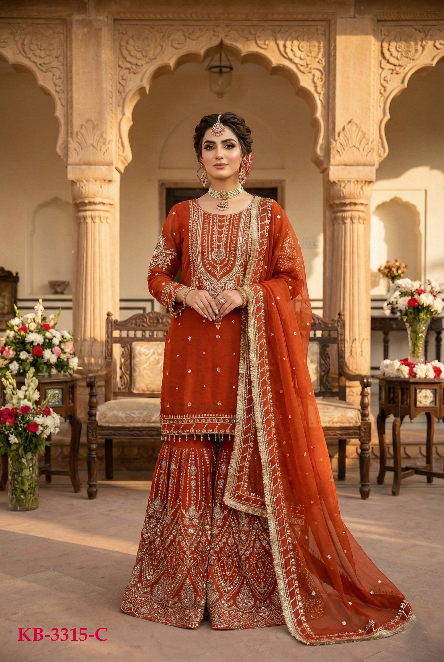 Anaita Orange Georgette Stitched Suit With Embroidery & Sequence Work